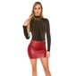Sexy skinny womens mini skirt in leather look wine-red UK 12 (M)