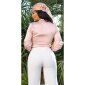 Damen Langarm Wickelbluse bauchfrei Satin Bluse Rosa