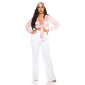 Damen Langarm Wickelbluse bauchfrei Satin Bluse Rosa