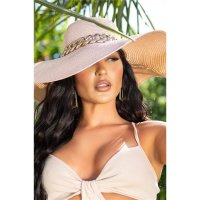 Womens wide brim sunhat floppy hat with chain antique pink