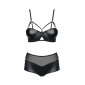 Sexy 2 pcs womens wet look lingerie set with mesh black