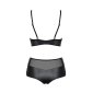 Sexy 2 pcs womens wet look lingerie set with mesh black