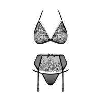 Sexy 3 pcs womens suspender lingerie set made of lace black