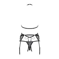 Sexy 3 pcs womens suspender lingerie set made of lace black
