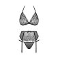 Sexy 3 pcs womens suspender lingerie set made of lace black