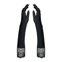 Long womens elbow gloves gauntlets with lace black
