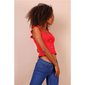 Womens knit strappy top with frills and buttons red
