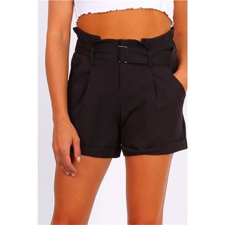 Kurze Damen Paperbag Shorts Hose inkl. Gürtel Schwarz