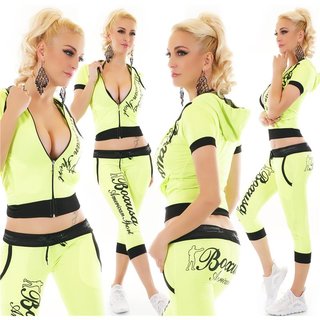 Womens Crazy Age sport set jogging suit neon-yellow/black UK 12 (M)