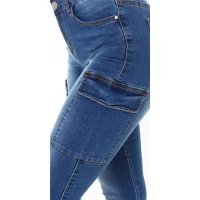 Damen Used-Look Skinny Jeans mit Cargo-Taschen Blau 38 (M)