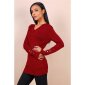 Damen Feinstrick-Pullover mit goldfarbenen Knöpfen Bordeaux