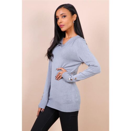 Womens fine-knitted sweater with buttons grey