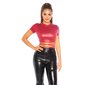 Short-sleeved womens crop shirt in leather look clubwear wine-red Onesize (UK 8,10,12)