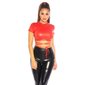 Damen Kurzarm Crop Shirt in Leder-Look Clubwear Rot Einheitsgröße (34,36,38)
