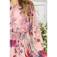 Womens knee-length chiffon dress with flowers antique pink