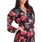 Womens long-sleeved chiffon wrap dress with flowers black