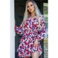 Kurzes Langarm Kleid in Wickeloptik mit Blumen Multicolor