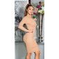 Knee-length womens rib knit dress with buttons beige