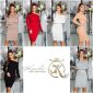 Knee-length womens rib knit dress with buttons beige