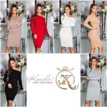 Knee-length womens rib knit dress with buttons white