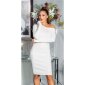 Knee-length womens rib knit dress with buttons white