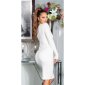 Knee-length womens rib knit dress with buttons white
