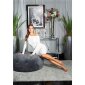 Knee-length womens rib knit dress with buttons white