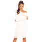 Knee-length womens rib knit dress with buttons white