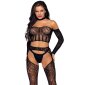 Sexy 3 pcs womens lingerie set top, stockings+string black