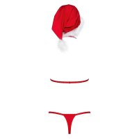 Sexy 3-tlg Damen Weihnachtskostüm Dessous-Set Rot-Weiß