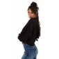 Elegante Damen Satin Wickelbluse mit Fledermausärmeln Schwarz