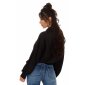 Elegante Damen Satin Wickelbluse mit Fledermausärmeln Schwarz