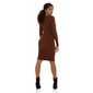 Womens long-sleeved rib-knit dress with V-neck brown