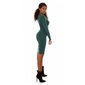 Womens long-sleeved rib-knit dress with V-neck green