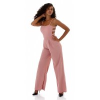 Elegant womens strap jumpsuit with wide leg antique pink