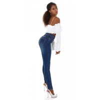 Close-fitting womens skinny high waist jeans dark blue UK 14 (L)