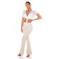 Womens high waist bootcut cloth trousers with zips beige
