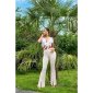 Womens high waist bootcut cloth trousers with zips beige