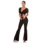 Womens high waist bootcut cloth trousers with zips black