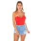 Cropped womens rib-knit strappy top red