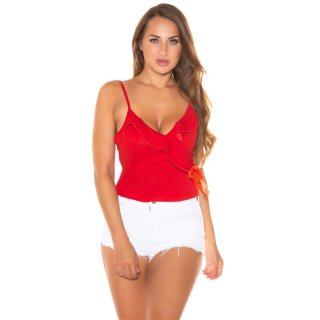 Sexy womens strappy top with flounces red