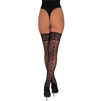 Sexy womens hold-up mesh stockings black UK 8/10 (S/M)