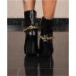 Damen Stiefeletten aus Leder-Imitat mit Kette Schwarz