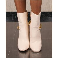Damen Stiefeletten aus Leder-Imitat mit Kette Beige