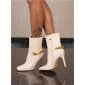 Womens faux leather ankle boots with chain beige