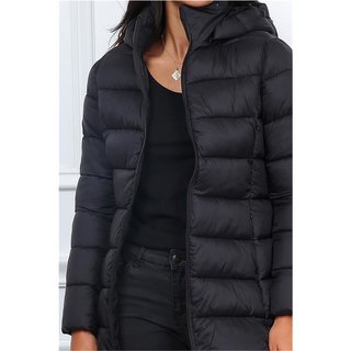 Light quilted womens jacket with hood black