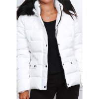 Quilted womens winter jacket with hood & fake fur white/black UK 12 (M)