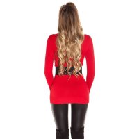Ladies fine-knitted long sweater with turtle neck red