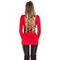 Ladies fine-knitted long sweater with turtle neck red Onesize (UK 8,10,12)