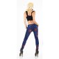 Womens thermo leggings jeggings with flower print dark blue